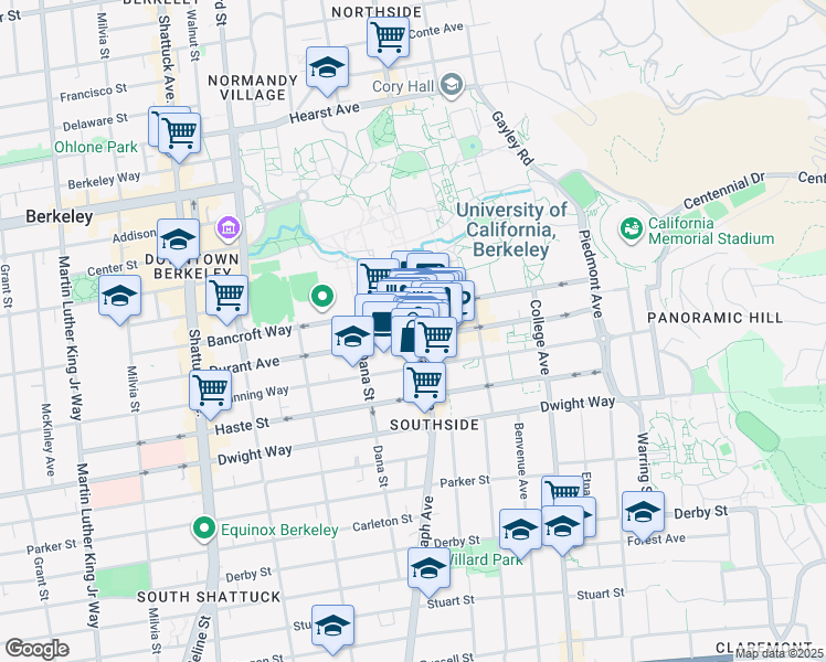 map of restaurants, bars, coffee shops, grocery stores, and more near 2366 Telegraph Avenue in Berkeley