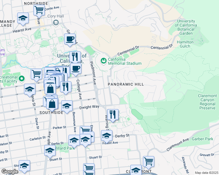 map of restaurants, bars, coffee shops, grocery stores, and more near 5804 Channing Way in Berkeley
