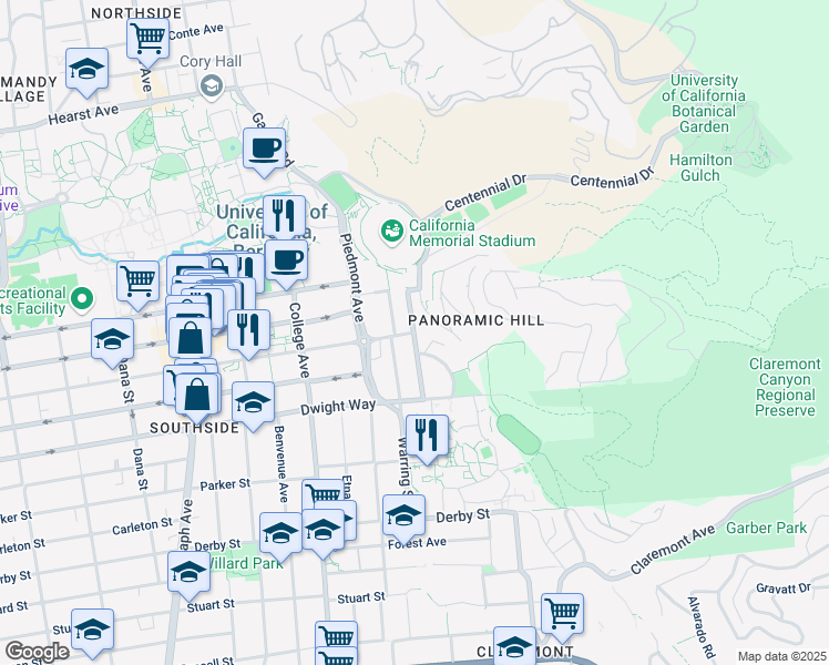 map of restaurants, bars, coffee shops, grocery stores, and more near 5778 Channing Way in Berkeley