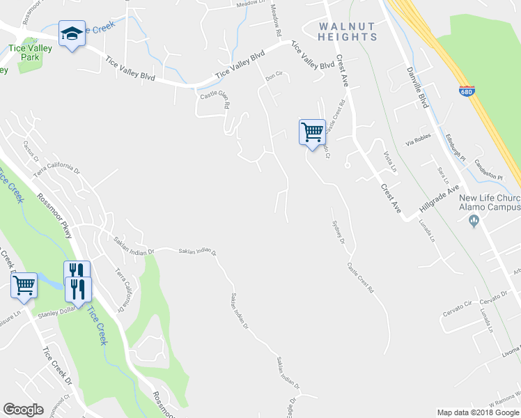 map of restaurants, bars, coffee shops, grocery stores, and more near 273 Castle Hill Ranch Road in Walnut Creek