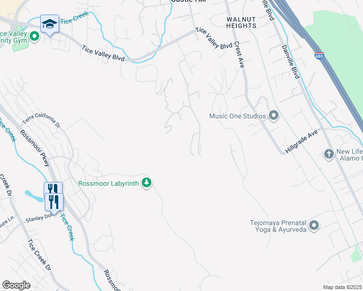 map of restaurants, bars, coffee shops, grocery stores, and more near 273 Castle Hill Ranch Road in Walnut Creek