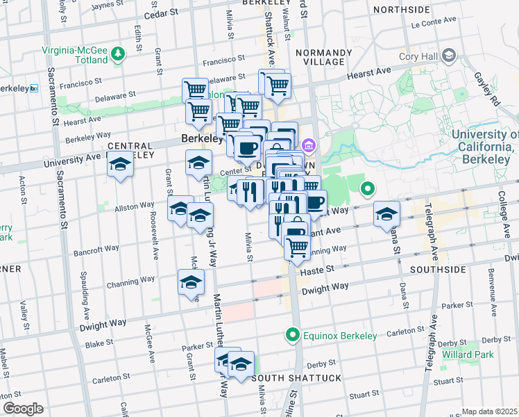 map of restaurants, bars, coffee shops, grocery stores, and more near 2010 Bancroft Way in Berkeley