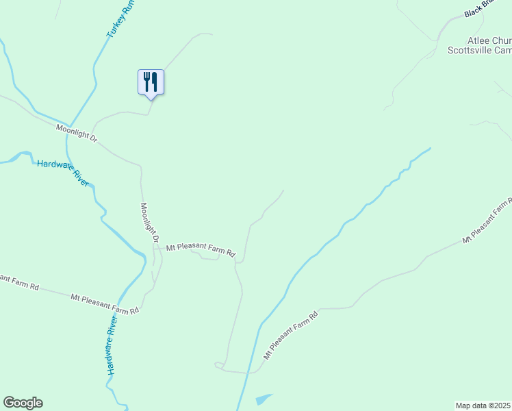 map of restaurants, bars, coffee shops, grocery stores, and more near 5430 Moonlight Drive in Scottsville