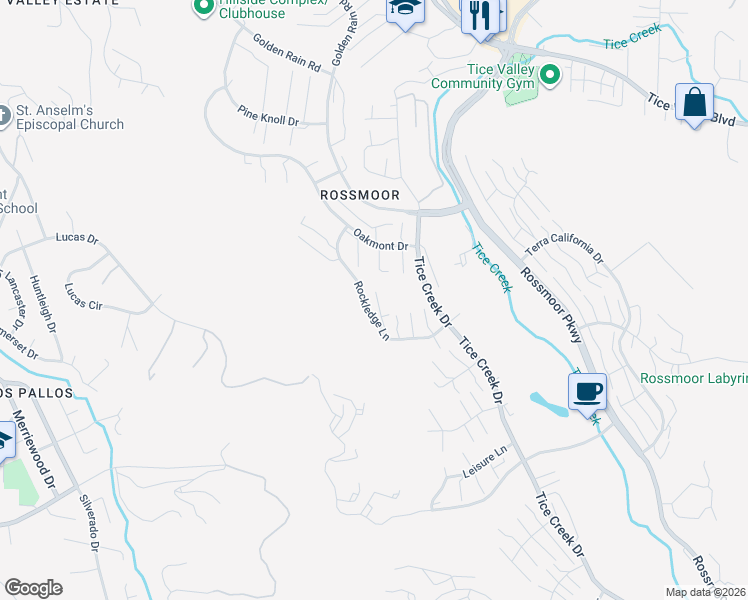map of restaurants, bars, coffee shops, grocery stores, and more near 1388 Rockledge Lane in Walnut Creek