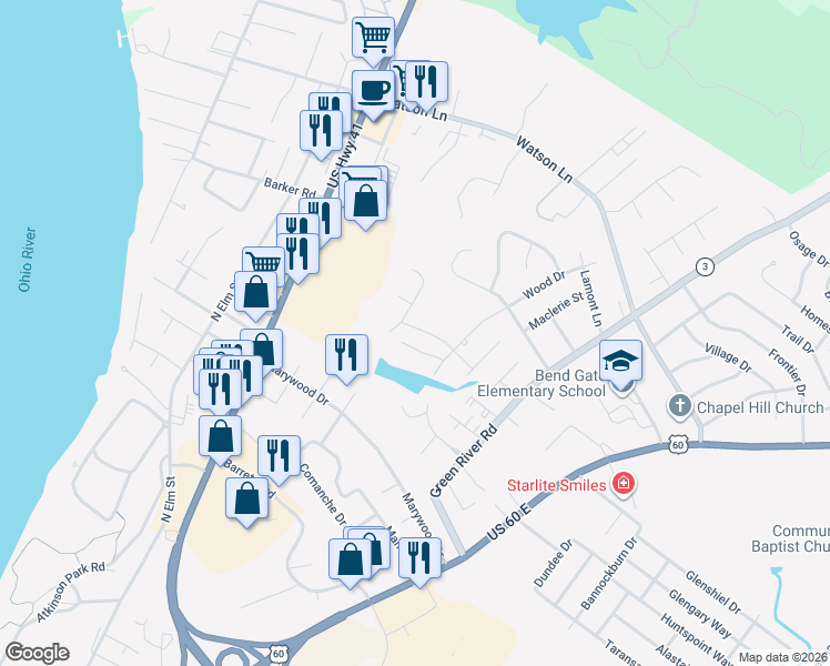 map of restaurants, bars, coffee shops, grocery stores, and more near 2389 Wood Drive in Henderson