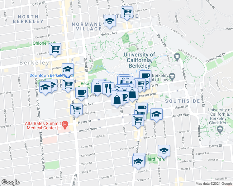 map of restaurants, bars, coffee shops, grocery stores, and more near in Berkeley