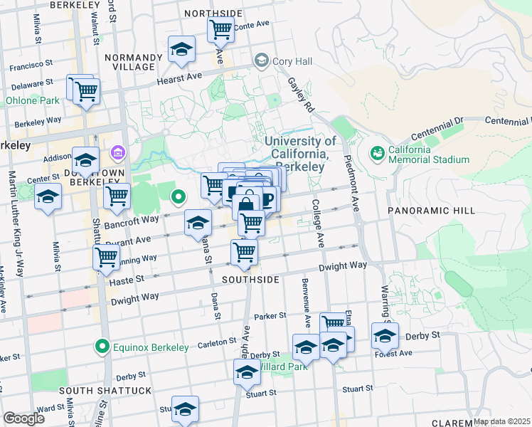 map of restaurants, bars, coffee shops, grocery stores, and more near 176 Hearst Avenue in Berkeley