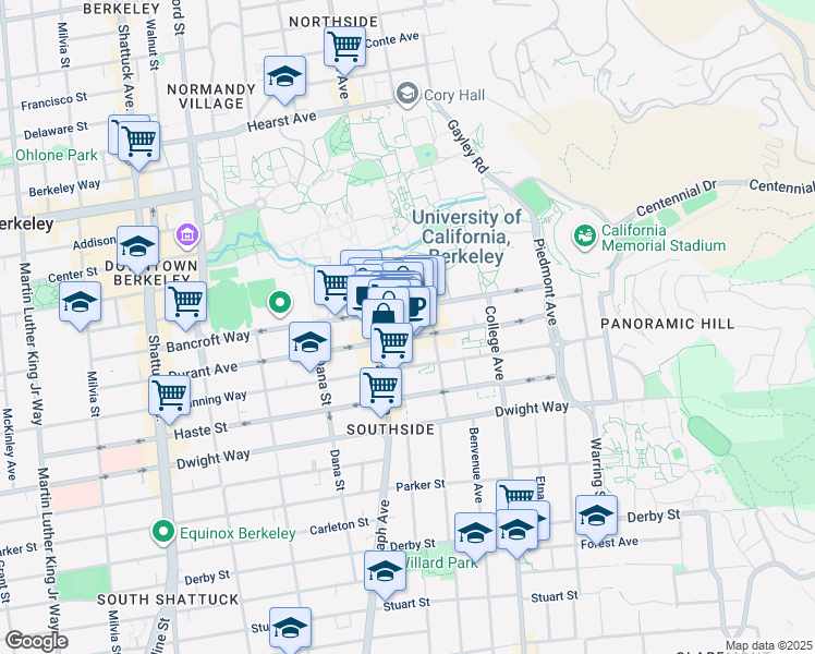 map of restaurants, bars, coffee shops, grocery stores, and more near 176 Hearst Avenue in Berkeley