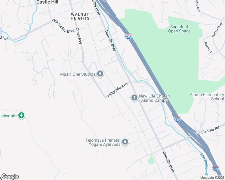 map of restaurants, bars, coffee shops, grocery stores, and more near 1542 Hillgrade Avenue in Alamo
