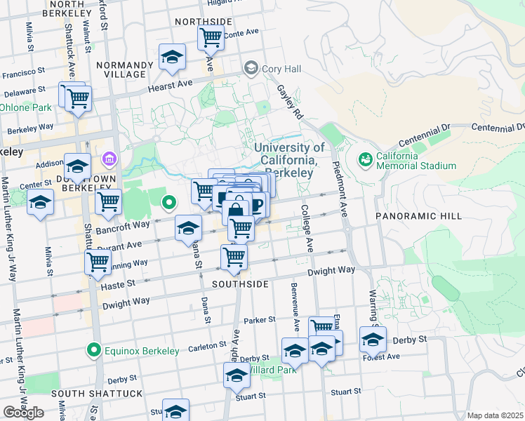 map of restaurants, bars, coffee shops, grocery stores, and more near 176 Hearst Avenue in Berkeley