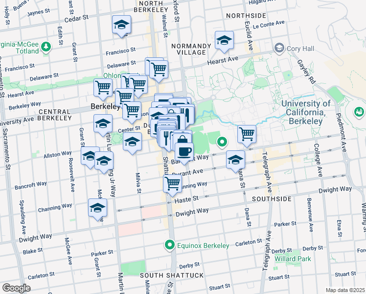 map of restaurants, bars, coffee shops, grocery stores, and more near 2200 Fulton Street in Berkeley