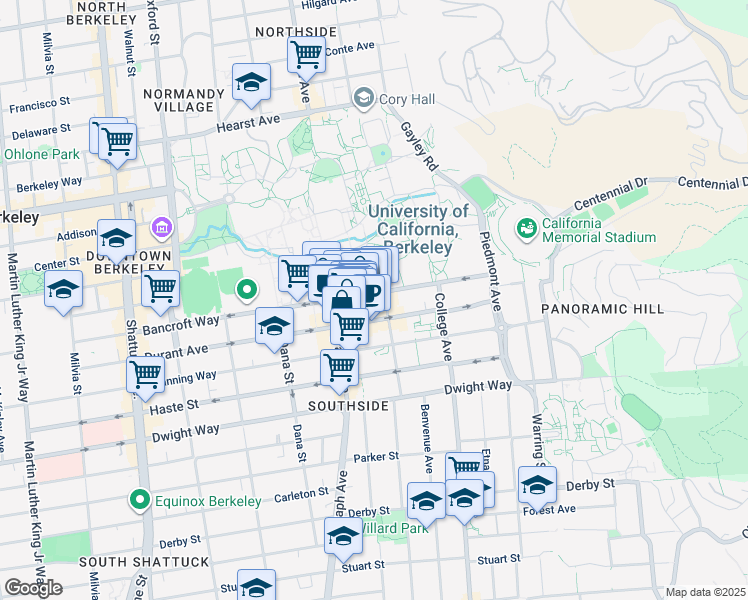 map of restaurants, bars, coffee shops, grocery stores, and more near 2580 Bancroft Way in Berkeley