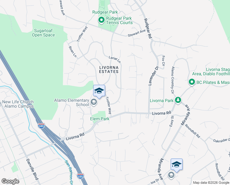 map of restaurants, bars, coffee shops, grocery stores, and more near 764 Palomino Court in Walnut Creek