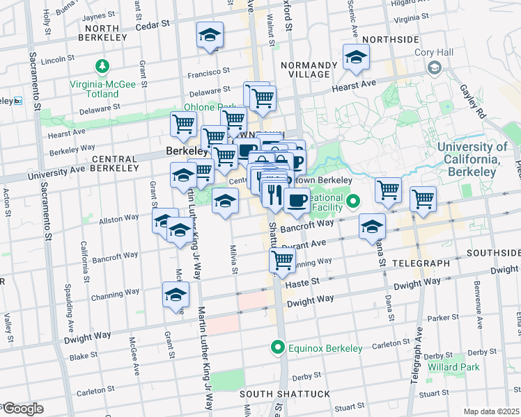 map of restaurants, bars, coffee shops, grocery stores, and more near in Berkeley