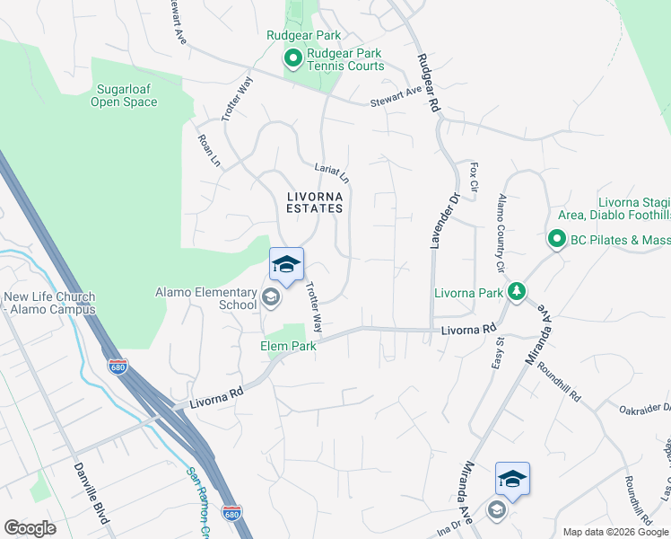 map of restaurants, bars, coffee shops, grocery stores, and more near 764 Palomino Court in Walnut Creek