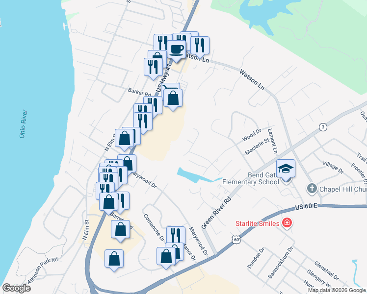map of restaurants, bars, coffee shops, grocery stores, and more near 600 Woodfield Court in Henderson