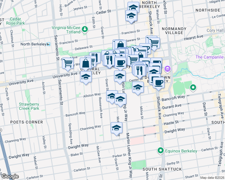 map of restaurants, bars, coffee shops, grocery stores, and more near 2144 McKinley Avenue in Berkeley