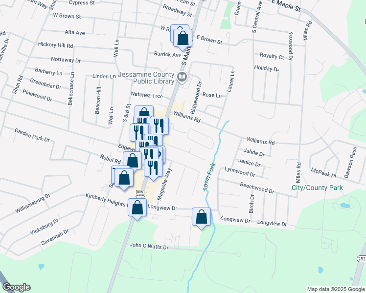 map of restaurants, bars, coffee shops, grocery stores, and more near 100 Beauford Place in Nicholasville