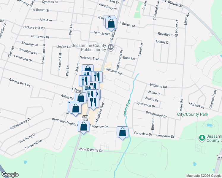 map of restaurants, bars, coffee shops, grocery stores, and more near 100 Beauford Place in Nicholasville