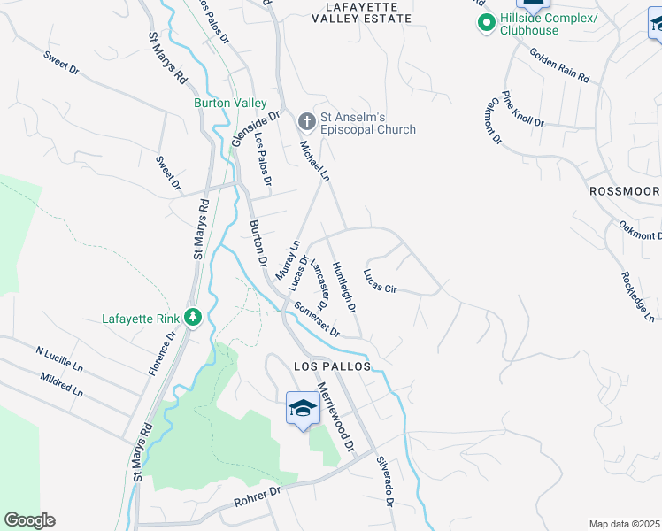 map of restaurants, bars, coffee shops, grocery stores, and more near 619 Huntleigh Drive in Lafayette