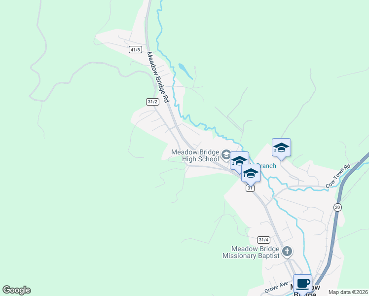 map of restaurants, bars, coffee shops, grocery stores, and more near 306 County Route 31/2 in Meadow Bridge