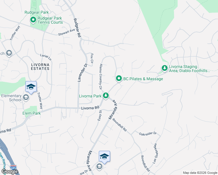 map of restaurants, bars, coffee shops, grocery stores, and more near 224 Harrington Court in Alamo