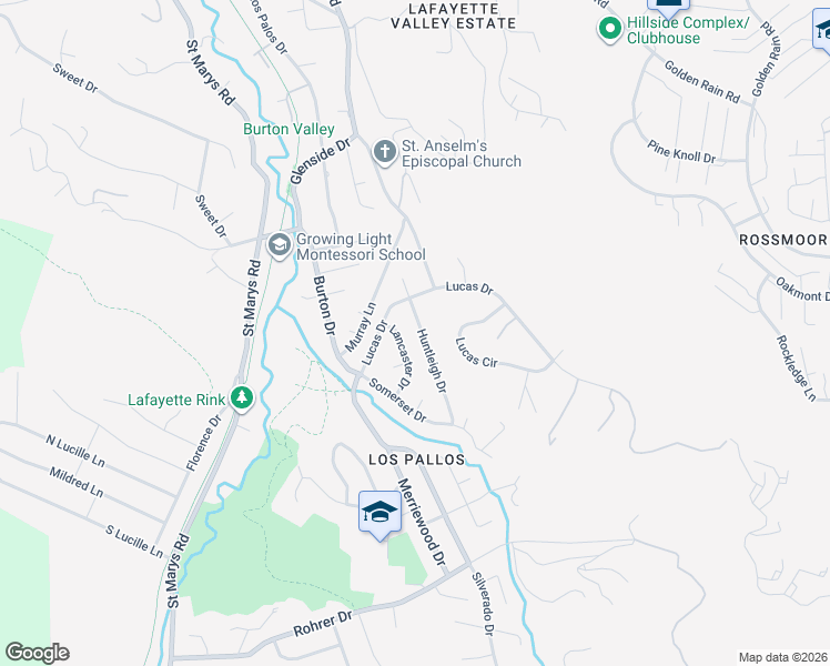 map of restaurants, bars, coffee shops, grocery stores, and more near 619 Huntleigh Drive in Lafayette