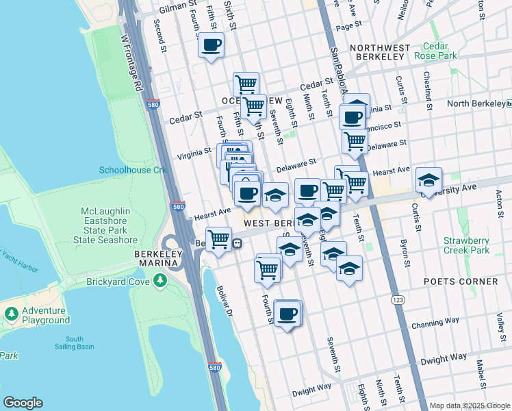 map of restaurants, bars, coffee shops, grocery stores, and more near 760 Hearst Avenue in Berkeley