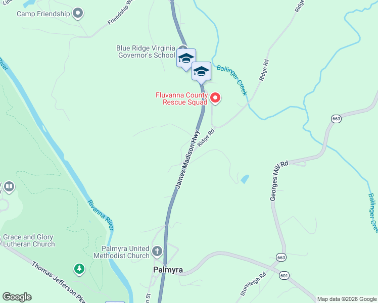 map of restaurants, bars, coffee shops, grocery stores, and more near Ridge Road in Palmyra