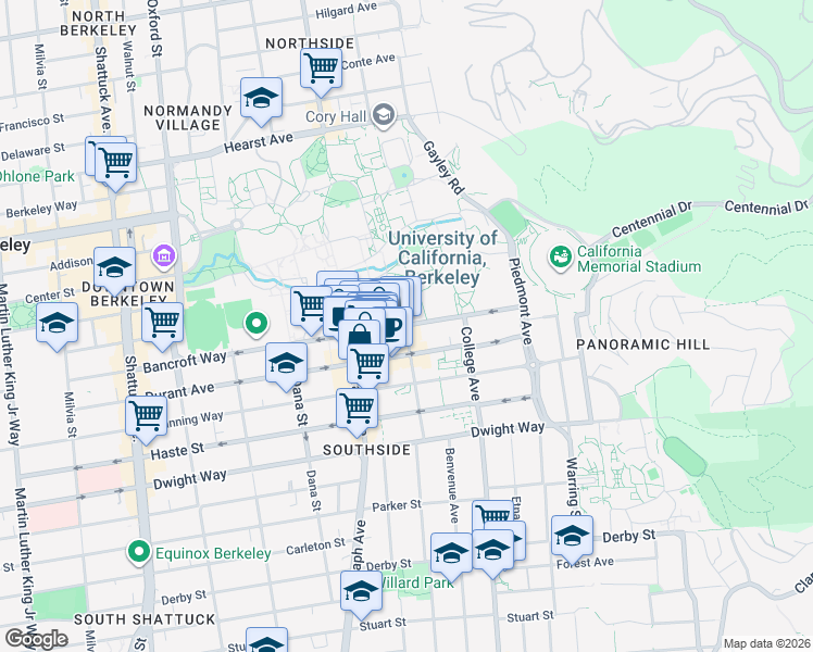 map of restaurants, bars, coffee shops, grocery stores, and more near 176 Hearst Avenue in Berkeley