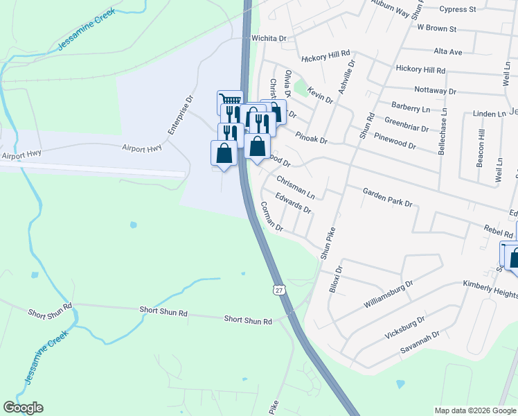 map of restaurants, bars, coffee shops, grocery stores, and more near 436 Corman Road in Nicholasville