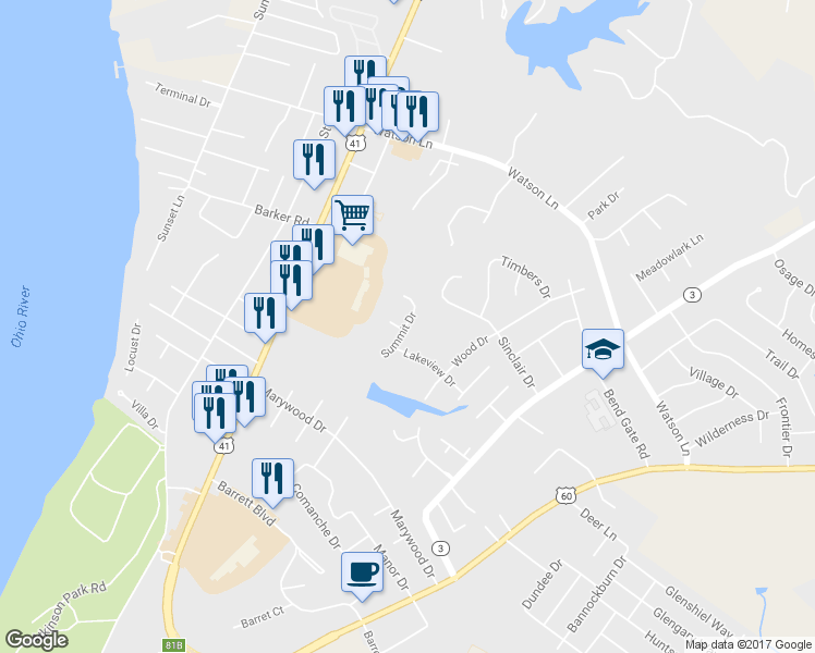 map of restaurants, bars, coffee shops, grocery stores, and more near 2468 Summit Drive in Henderson