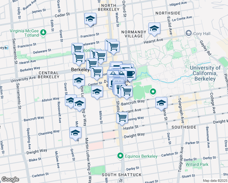 map of restaurants, bars, coffee shops, grocery stores, and more near 2208 Shattuck Avenue in Berkeley