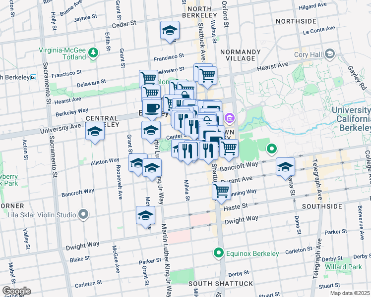 map of restaurants, bars, coffee shops, grocery stores, and more near in Berkeley