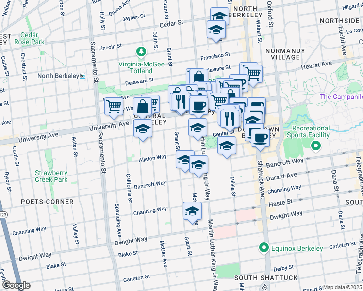 map of restaurants, bars, coffee shops, grocery stores, and more near 2144 McKinley Avenue in Berkeley