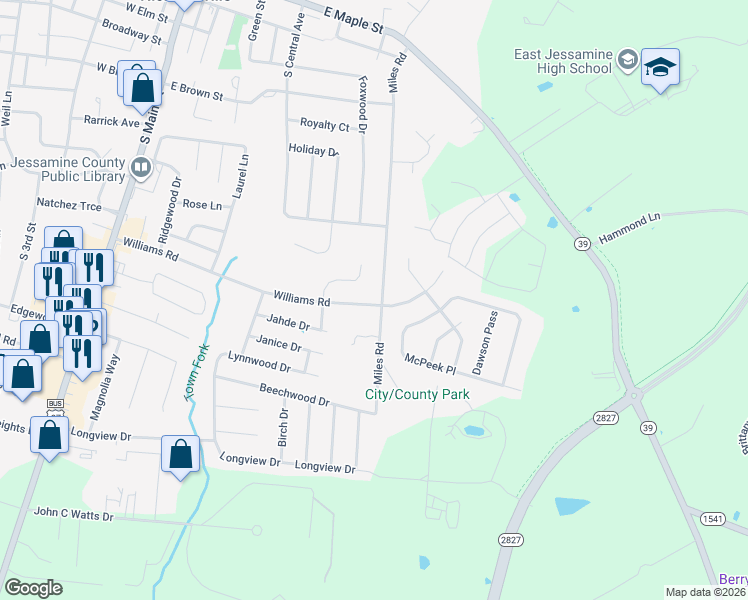 map of restaurants, bars, coffee shops, grocery stores, and more near 632 Williams Road in Nicholasville