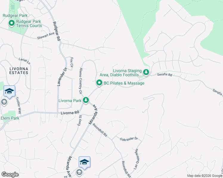 map of restaurants, bars, coffee shops, grocery stores, and more near 310 Miranda Lane in Alamo