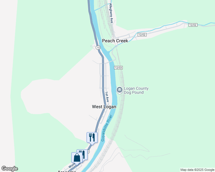map of restaurants, bars, coffee shops, grocery stores, and more near 324 1st Avenue in West Logan