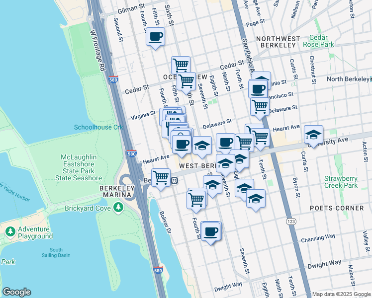 map of restaurants, bars, coffee shops, grocery stores, and more near 760 Hearst Avenue in Berkeley