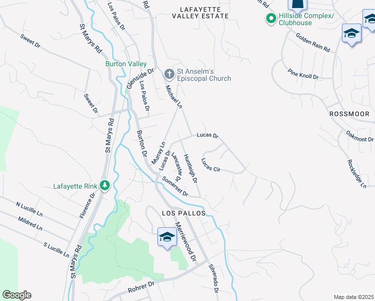 map of restaurants, bars, coffee shops, grocery stores, and more near 622 Huntleigh Drive in Lafayette
