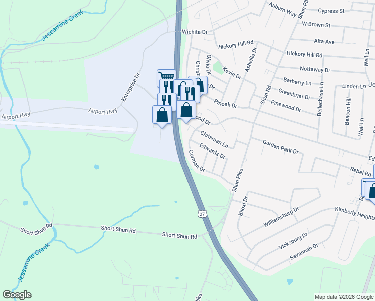 map of restaurants, bars, coffee shops, grocery stores, and more near 436 Corman Drive in Nicholasville