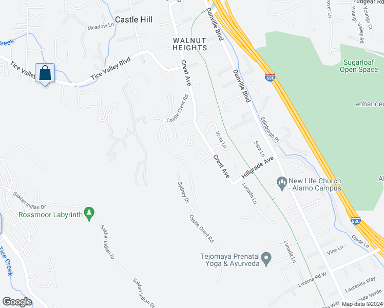 map of restaurants, bars, coffee shops, grocery stores, and more near 20 Oak Crest Lane in Alamo