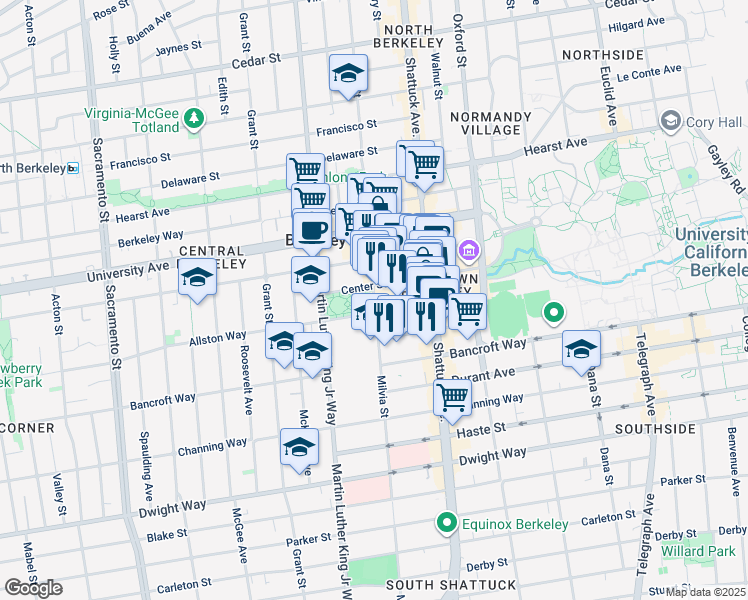 map of restaurants, bars, coffee shops, grocery stores, and more near in Berkeley