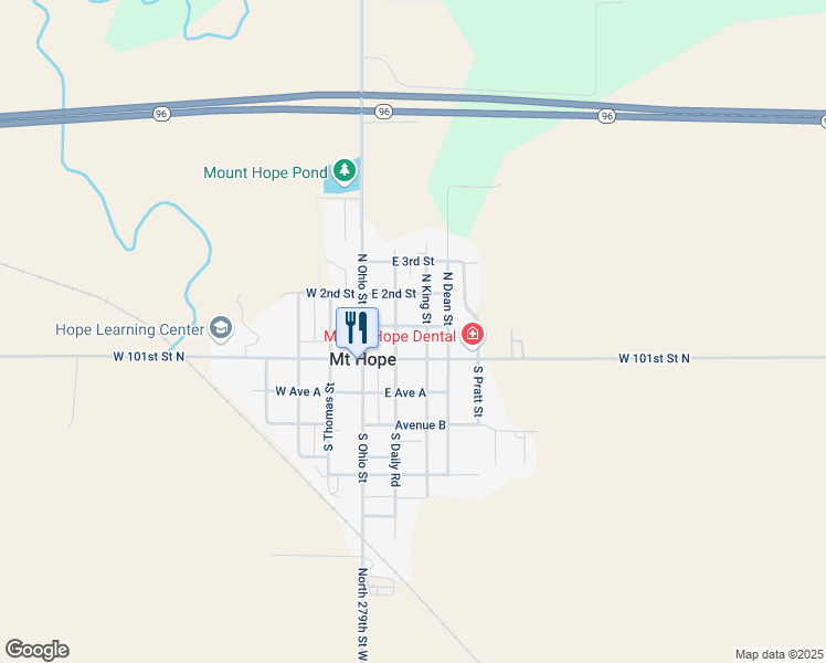 map of restaurants, bars, coffee shops, grocery stores, and more near 210 East Main Street in Mount Hope