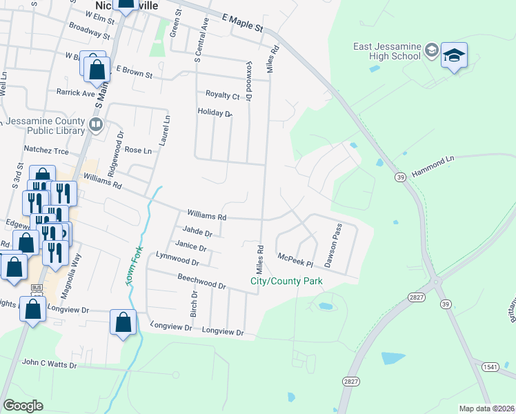 map of restaurants, bars, coffee shops, grocery stores, and more near 632 Williams Road in Nicholasville