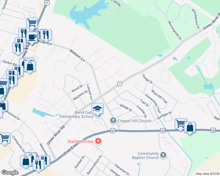 map of restaurants, bars, coffee shops, grocery stores, and more near 800 Larkview Drive in Henderson