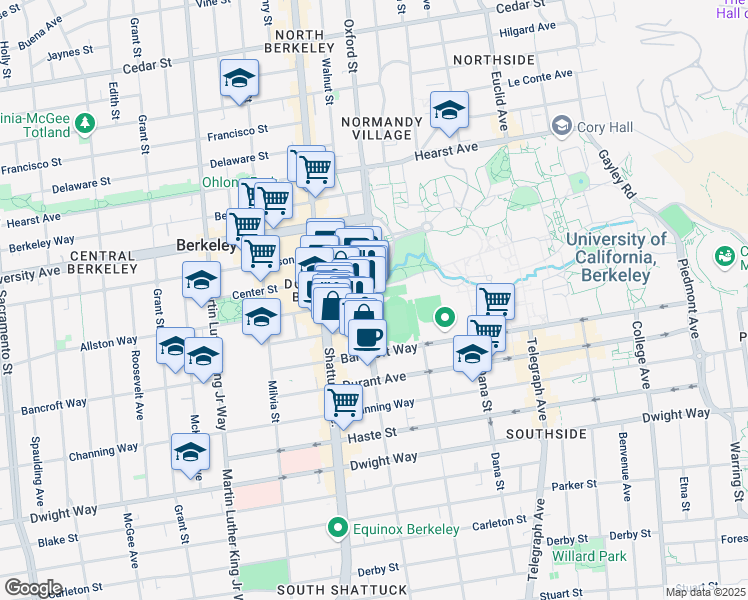 map of restaurants, bars, coffee shops, grocery stores, and more near 2200 Fulton Street in Berkeley
