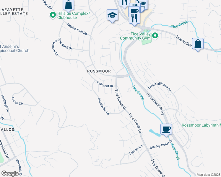 map of restaurants, bars, coffee shops, grocery stores, and more near 1115 Oakmont Drive in Walnut Creek