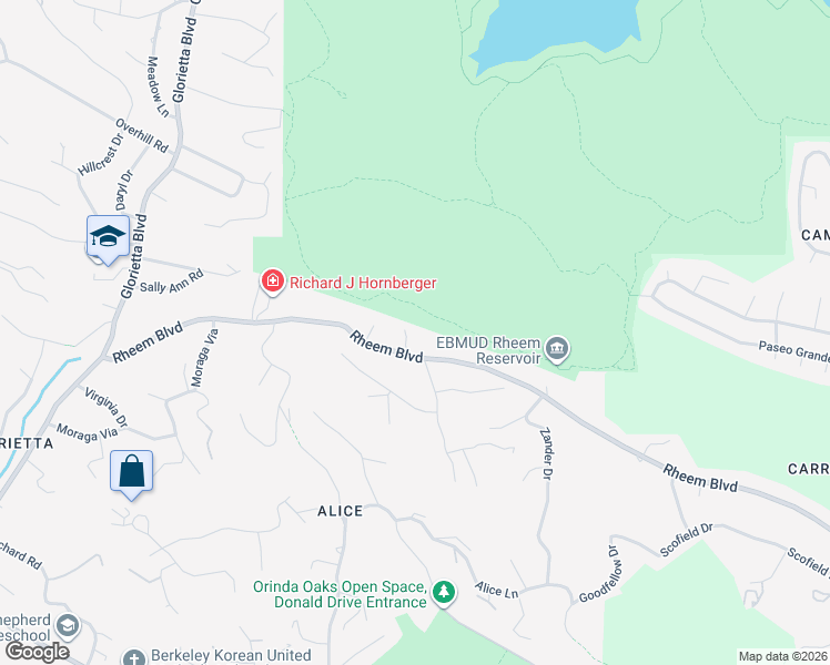 map of restaurants, bars, coffee shops, grocery stores, and more near 4 Monroe Court in Orinda