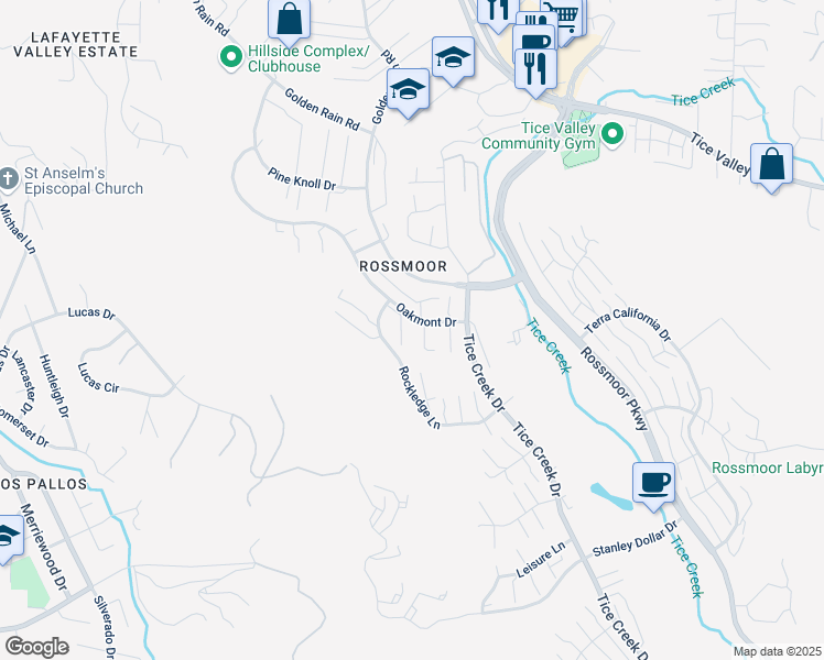 map of restaurants, bars, coffee shops, grocery stores, and more near 1179 Oakmont Drive in Walnut Creek